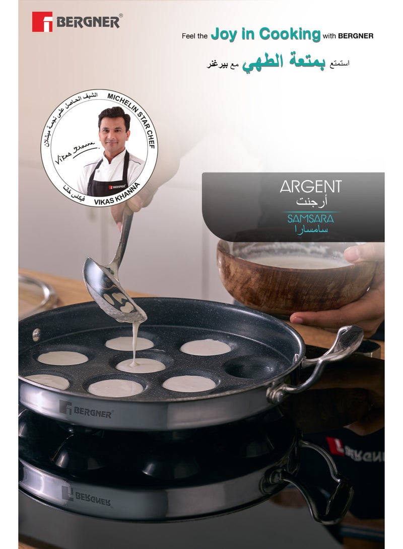 Bergner 25cm with 11 Cavities Triply Stainless Steel Paniyarakkal with Glass Lid, Quantanium Nonstick Aebleskiver Pan, Low-Oil Healthy Cooking, Even Heating, Gas & Induction Compatible - Image 5